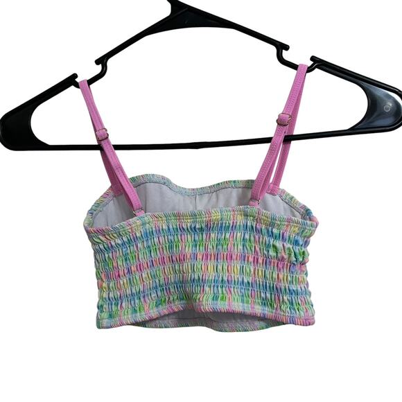 Juicy Couture | Pastel Plaid Pink Green Smocked Bikini Top Girls Size 10 - Picture 3 of 4